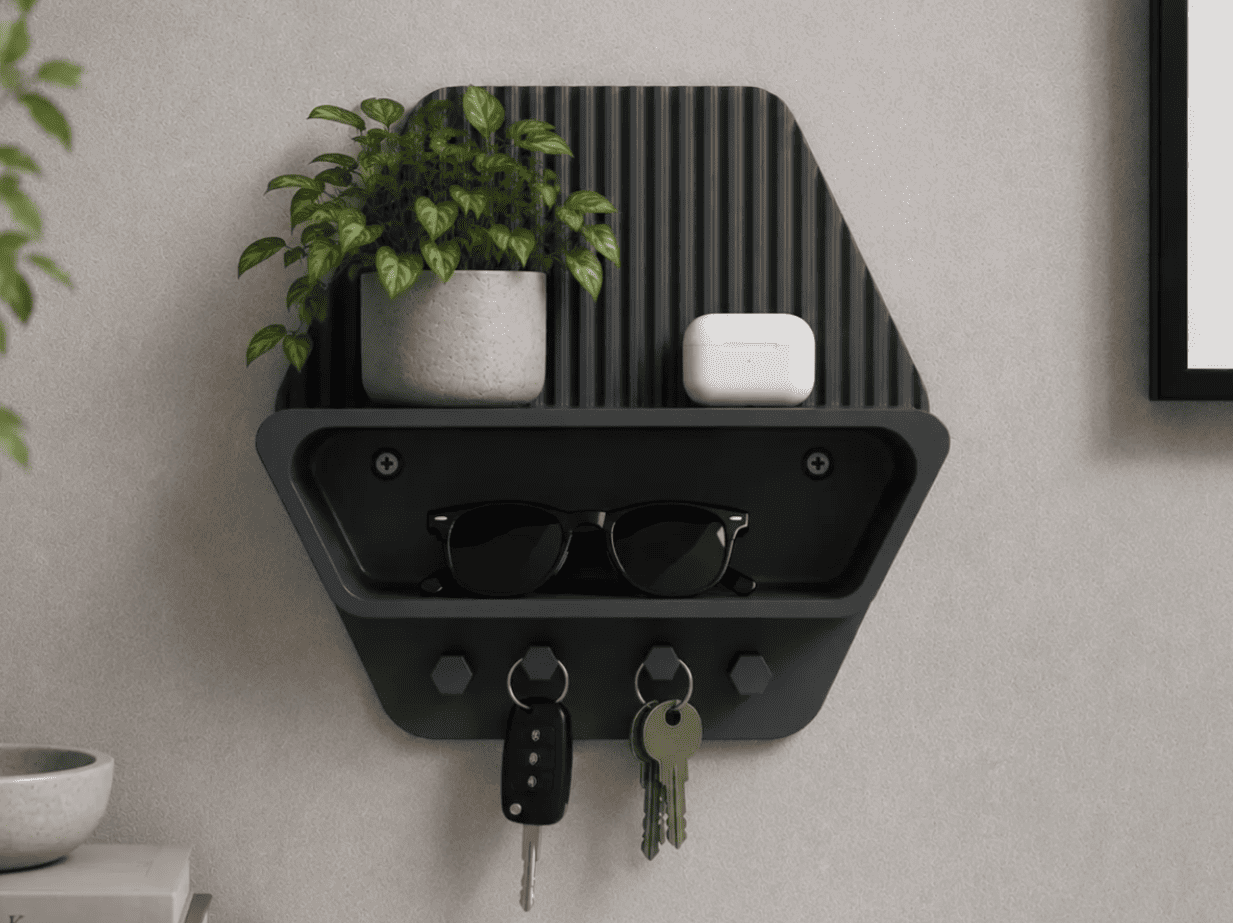 3d printed gadgets_8_organizer shelf with key hooks
